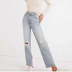 Madewell The Perfect Vintage Straight Jean in Danby light blue Wash rips NWT 29